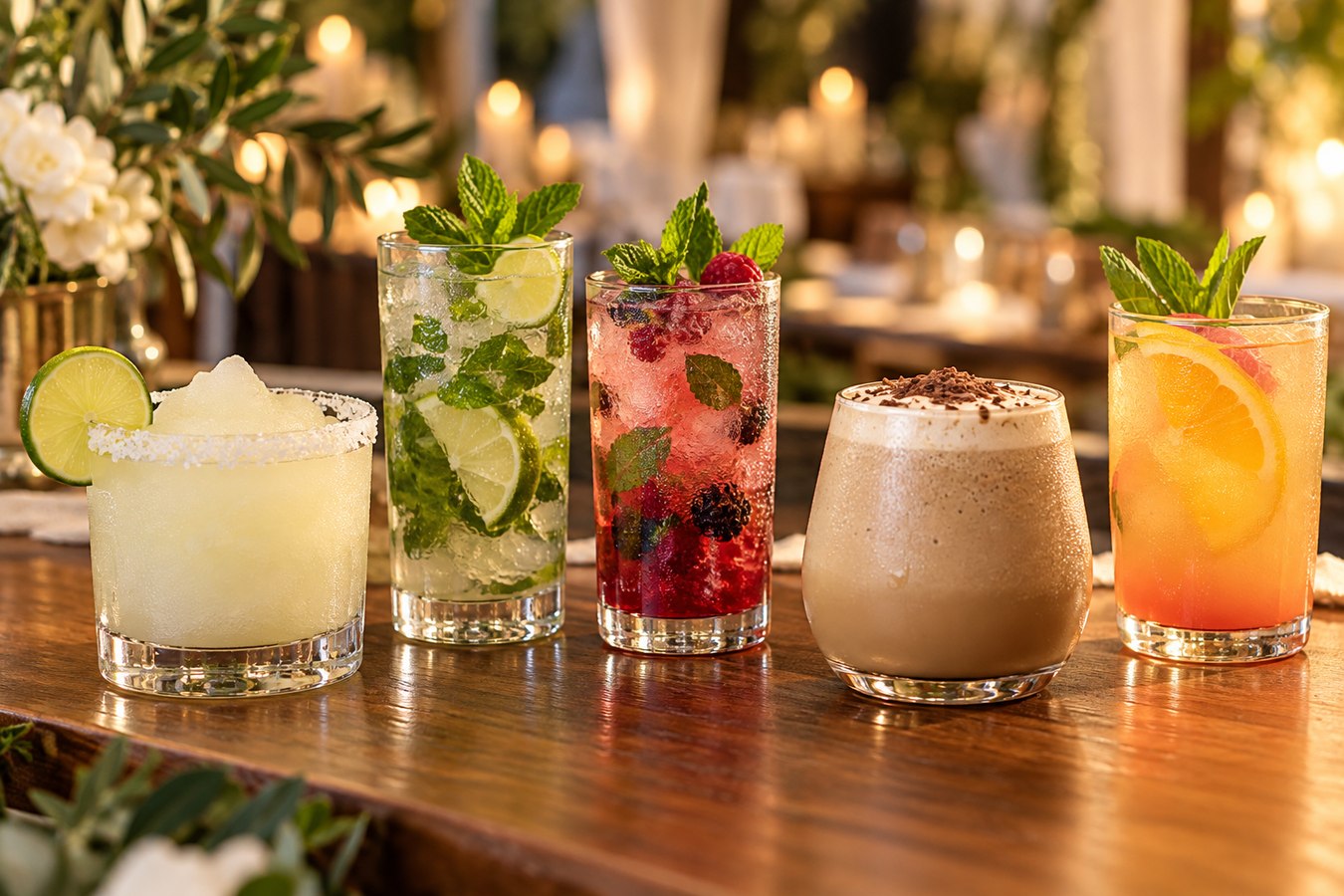 Imagen ilustrativa de mojitos, margarita y frappé